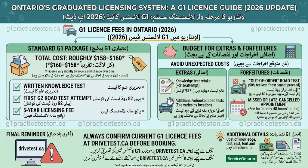 G1 Licence Restrictions in Ontario 29 G1 licence fees in Ontario 2026 g1practiceteston.ca